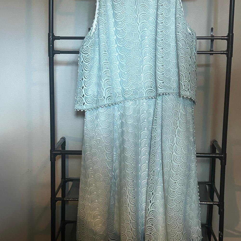 Reiss Scalloped Lace Midi Dress in Robins Egg Blue or Soft Teal